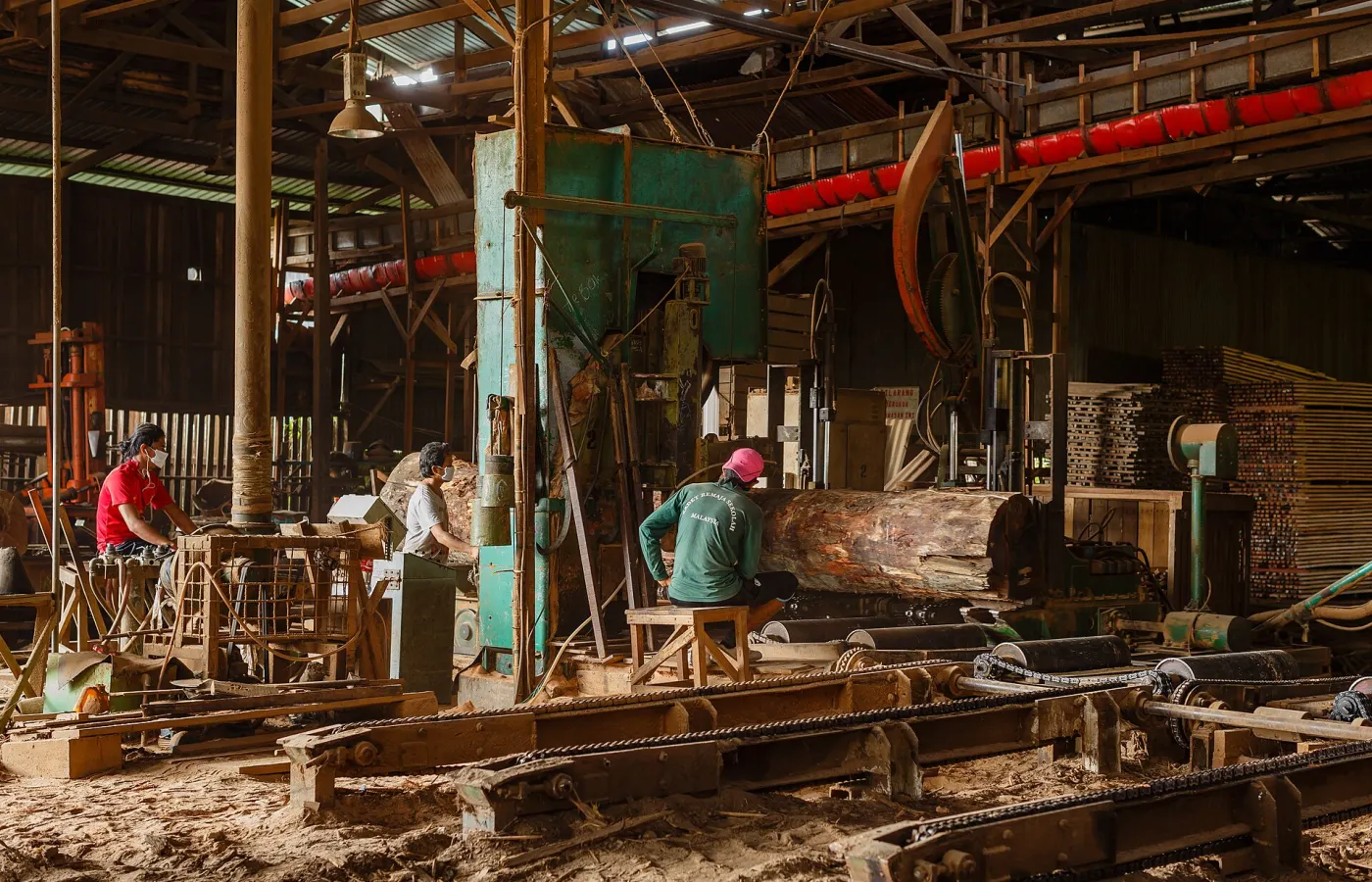 Timber processing equipment inside a sawmill